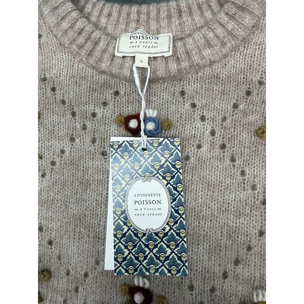 NWT Sezane x Antoinette Poisson Guillaume 3D Floral Kid Mohair Wool Sweater S - Picture 6 of 8